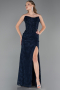 Robe de Soirée Longue Dantelle Bleu Marine ABU6376