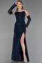 Robe de Soirée Longue Dantelle Bleu Marine ABU6376