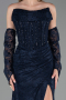 Robe de Soirée Longue Dantelle Bleu Marine ABU6376