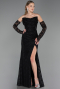 Robe de Soirée Longue Dantelle Noir ABU6376