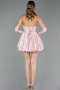 Robe de Cérémonie Courte Satin Poudre ABK2672