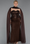 Robe de Soirée Grande Taille Longue Dantelle Brun ABU6361