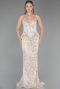 Robe de Soirée Longue Perlé Beige ABU6377