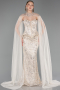 Robe de Soirée Longue Perlé Beige ABU6377