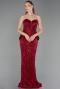 Robe de Soirée Longue Perlé Rouge Bordeaux ABU6377
