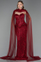Robe de Soirée Longue Perlé Rouge Bordeaux ABU6377
