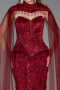 Robe de Soirée Longue Perlé Rouge Bordeaux ABU6377