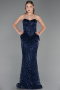 Robe de Soirée Longue Perlé Bleu Marine ABU6377