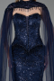 Robe de Soirée Longue Perlé Bleu Marine ABU6377