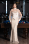 Robe de Soirée Longue Perlé Beige ABU6358