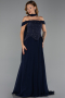 Robe de Soirée Longue Mousseline Bleu Marine ABU6390