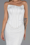 Robe de Soirée Longue Dantelle Blanc ABU6392