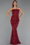 Robe de Soirée Longue Dantelle Rouge Bordeaux ABU6393