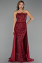 Robe de Soirée Longue Dantelle Rouge Bordeaux ABU6393