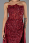 Robe de Soirée Longue Dantelle Rouge Bordeaux ABU6393
