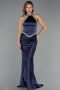 Robe de Soirée Longue Satin Bleu Marine ABU6396