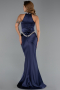 Robe de Soirée Longue Satin Bleu Marine ABU6396