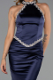 Robe de Soirée Longue Satin Bleu Marine ABU6396