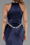 Robe de Soirée Longue Satin Bleu Marine ABU6396