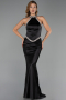 Robe de Soirée Longue Satin Noir ABU6396