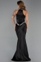Robe de Soirée Longue Satin Noir ABU6396