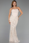 Robe de Soirée Longue Perlé Beige ABU5922