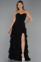 Robe de Soirée Longue Mousseline Noir ABU6397