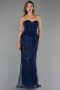 Robe de Soirée Longue Perlé Bleu Marine ABU6372