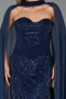 Robe de Soirée Longue Perlé Bleu Marine ABU6372
