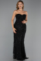 Robe de Soirée Longue Perlé Noir ABU6372