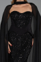 Robe de Soirée Longue Perlé Noir ABU6372
