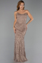 Robe de Soirée Longue Perlé Brun clair ABU6401