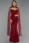 Robe de Soirée Longue Perlé Rouge Bordeaux ABU6401