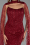 Robe de Soirée Longue Perlé Rouge Bordeaux ABU6401
