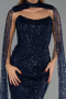 Robe de Soirée Longue Perlé Bleu Marine ABU6401