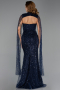 Robe de Soirée Longue Perlé Bleu Marine ABU6401