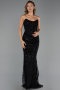 Robe de Soirée Longue Perlé Noir ABU6401