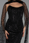 Robe de Soirée Longue Perlé Noir ABU6401