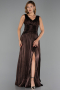 Robe de Soirée Longue Mousseline Brun ABU6403
