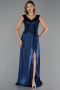 Robe de Soirée Longue Mousseline Bleu Marine ABU6403