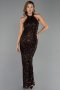 Robe de Soirée Longue Dantelle Brun ABU6405