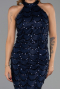 Robe de Soirée Longue Dantelle Bleu Marine ABU6405