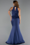 Robe de Soirée Longue Satin Bleu Marine ABU6406