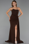 Robe de Soirée Longue Mousseline Brun ABU5791
