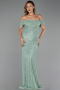 Robe de Soirée Longue Perlé Menthe ABU6411