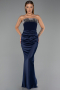 Robe Queue de Poisson Longue Satin Bleu Marine ABU5820
