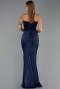 Robe Queue de Poisson Longue Satin Bleu Marine ABU5820