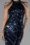 Robe de Soirée Longue Squameuse Bleu Marine ABU6417