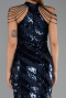 Robe de Soirée Longue Squameuse Bleu Marine ABU6417