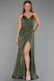 Robe de Soirée Longue Satin Kaki ABU6427